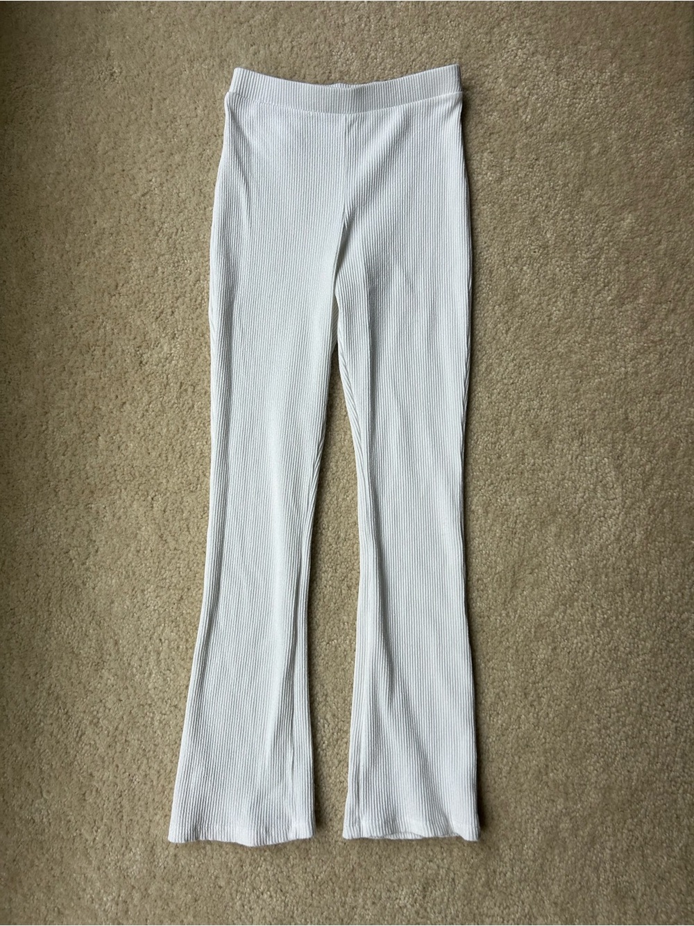 Zara White Ribbed Knit Flare Pant